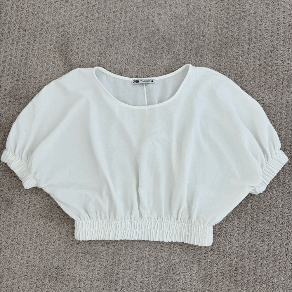 Zara White Blouse with Elastic Hem